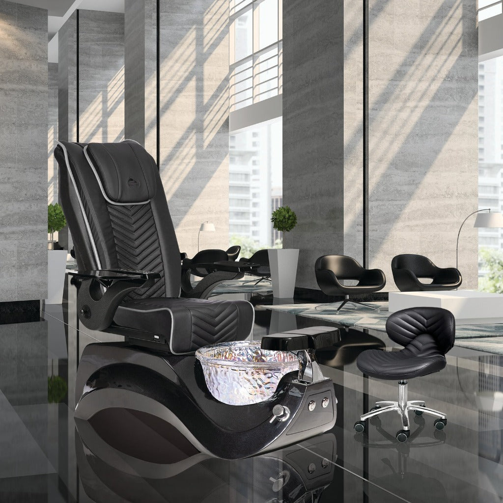 Whale Spa Black Alden Crystal Pedicure Chair Black Base, Full Massage, Adjustable Footrest, LED Lit | Pedicure Chairs for Nail Salon and Spa