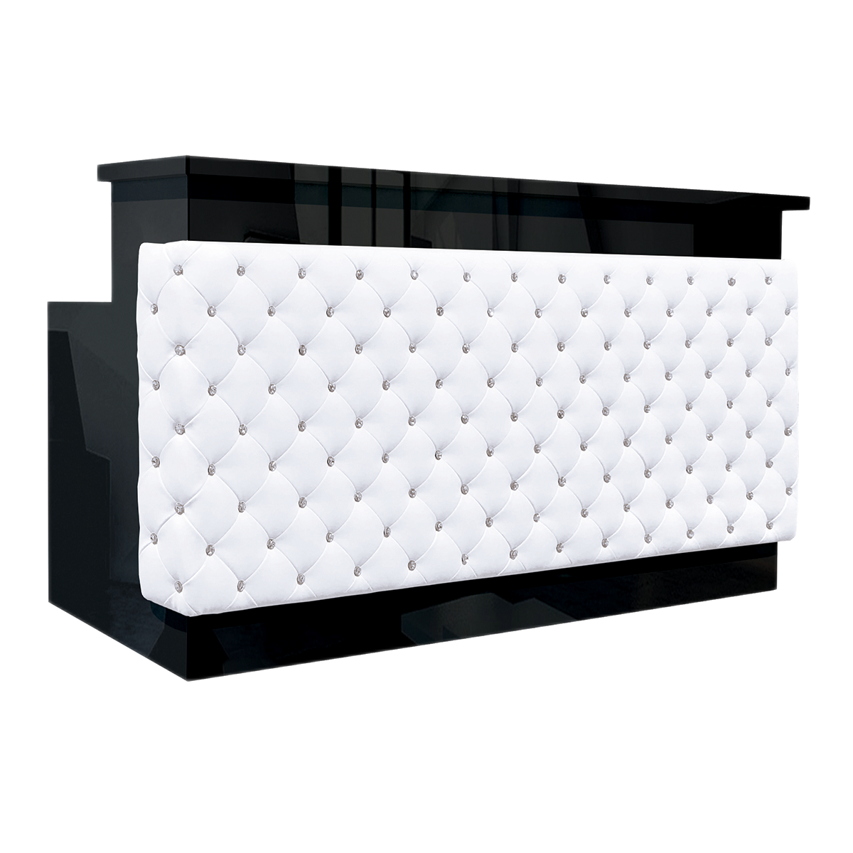 Whale Spa Valentino Black Lux Tufted Reception Desk with Quartz Top | Salon and Spa Reception Desks