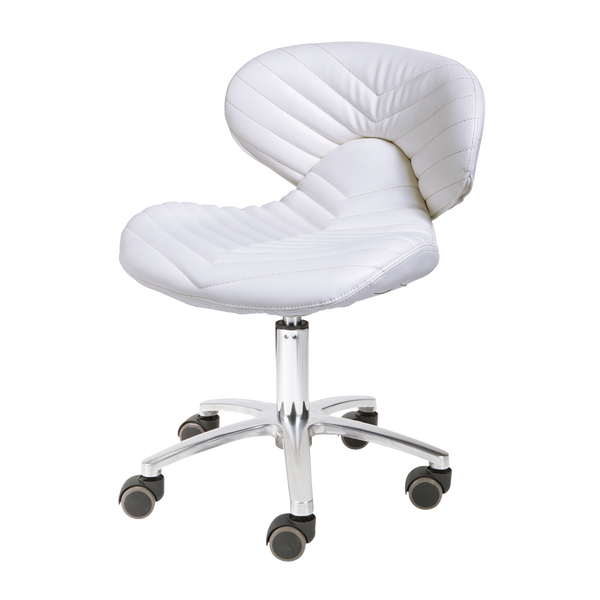 Whale Spa White Chevron Pedicure Stool 1010L Leather, Adjustable Height | Salon and Spa Furniture