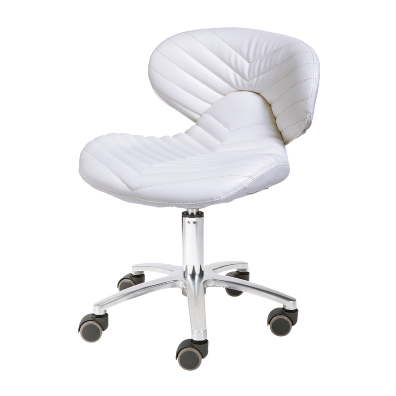 Whale Spa White Chevron Pedicure Stool 1010L Leather, Adjustable Height | Salon and Spa Furniture