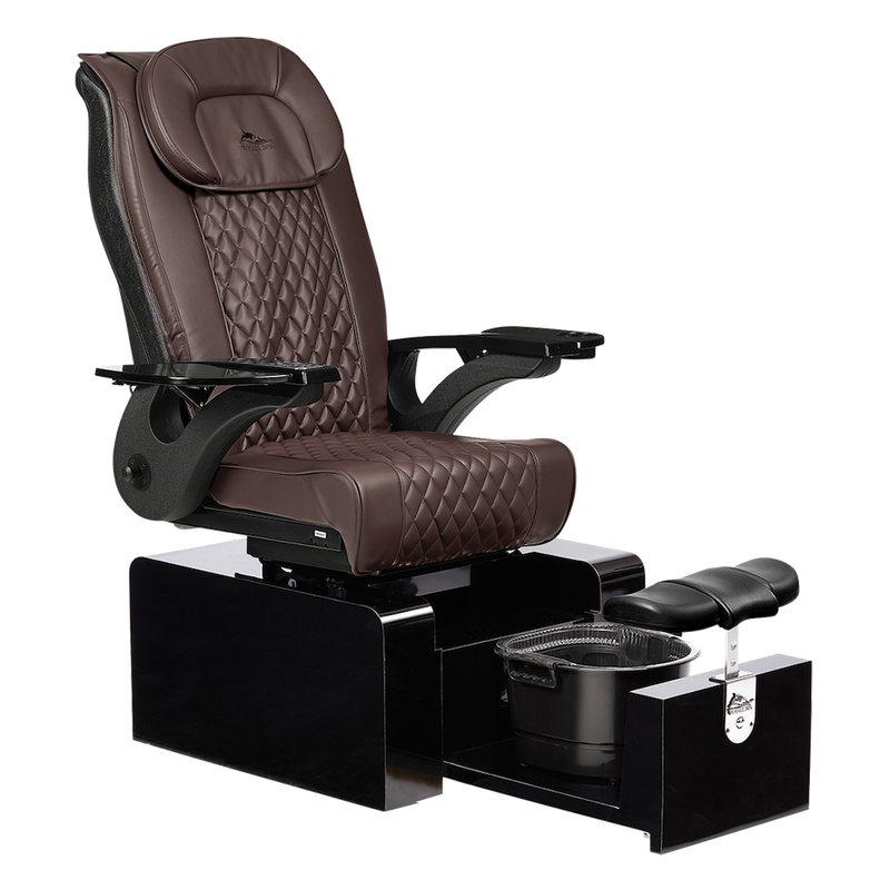 Whale Spa Chocolate Pure II Pedicure Chair Full Massage Gloss Black Base, Adjustable Footrest, LED Lit | Pedicure Chair for Nail Salon and Spa