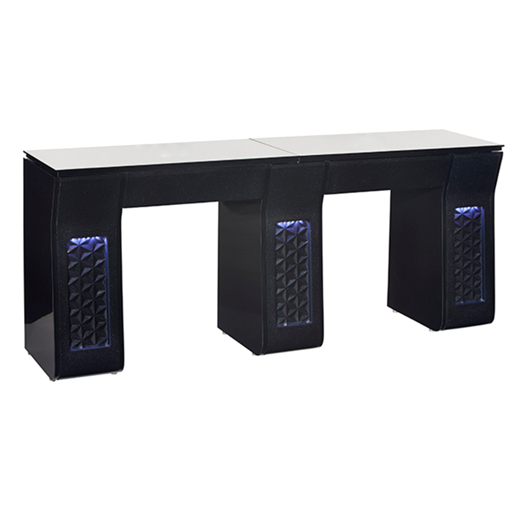 Whale Spa Black Vicki Double Table, Manicure Table for Two Customers, USB Outlets, LED Lights| Salon and Spa Furniture