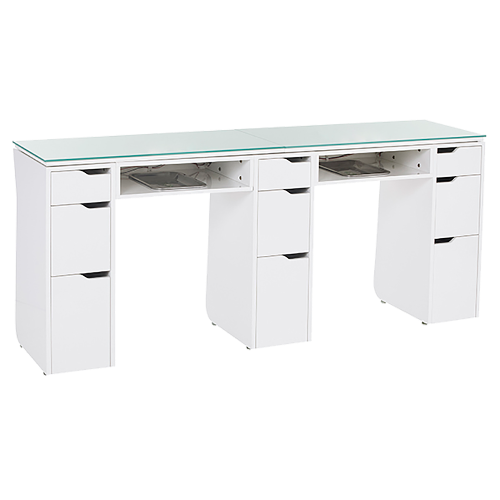 Whale Spa Vicki Double Table, Manicure Table for Two Customers, USB Outlets, LED Lights| Salon and Spa Furniture