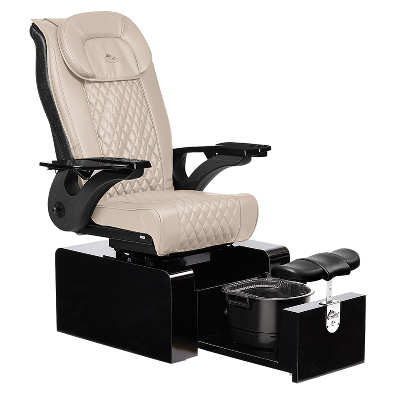 Whale Spa Khaki Pure II Pedicure Chair Full Massage Gloss Black Base, Adjustable Footrest, LED Lit | Pedicure Chair for Nail Salon and Spa