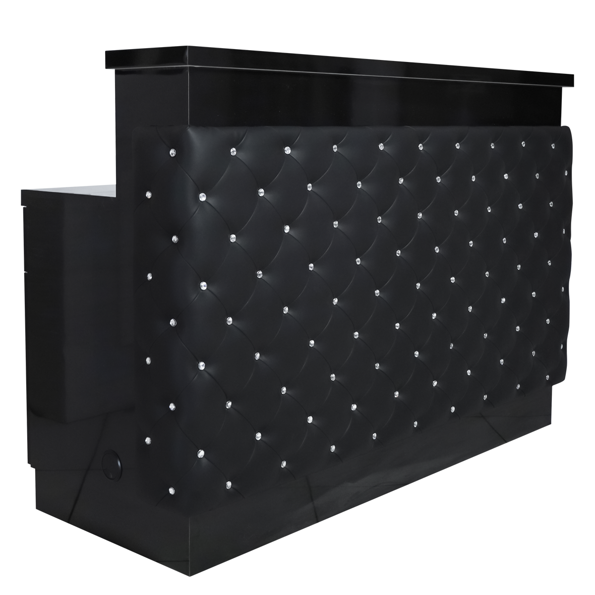 Whale Spa Valentino Black Lux Tufted Reception Desk with Quartz Top | Salon and Spa Reception Desks