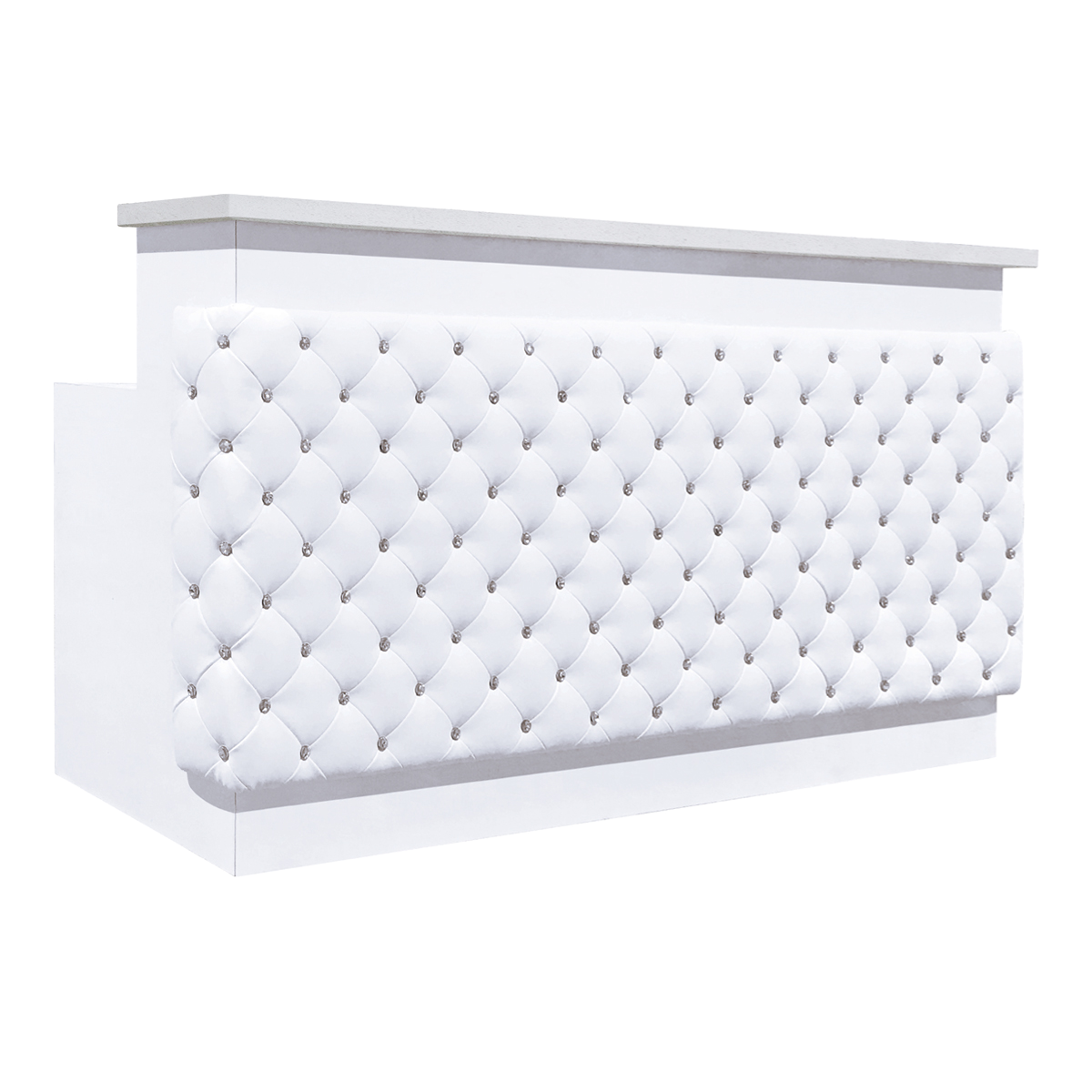 Whale Spa Valentino White Lux Tufted Reception Desk with Quartz Top |  Salon and Spa Reception Desks
