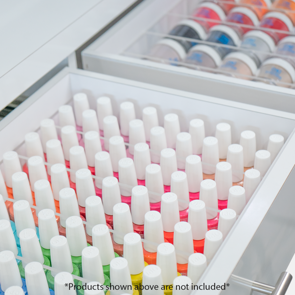 This beautiful single-sided polish display not only showcases your salon's colorful polish and dip powder selections
