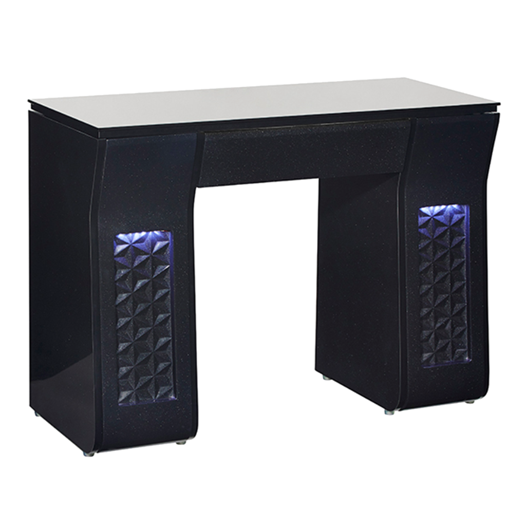 Whale Spa Black Vicki Nail Table, Manicure Table for Two Customers, USB Outlets, LED Lights| Salon and Spa Furniture