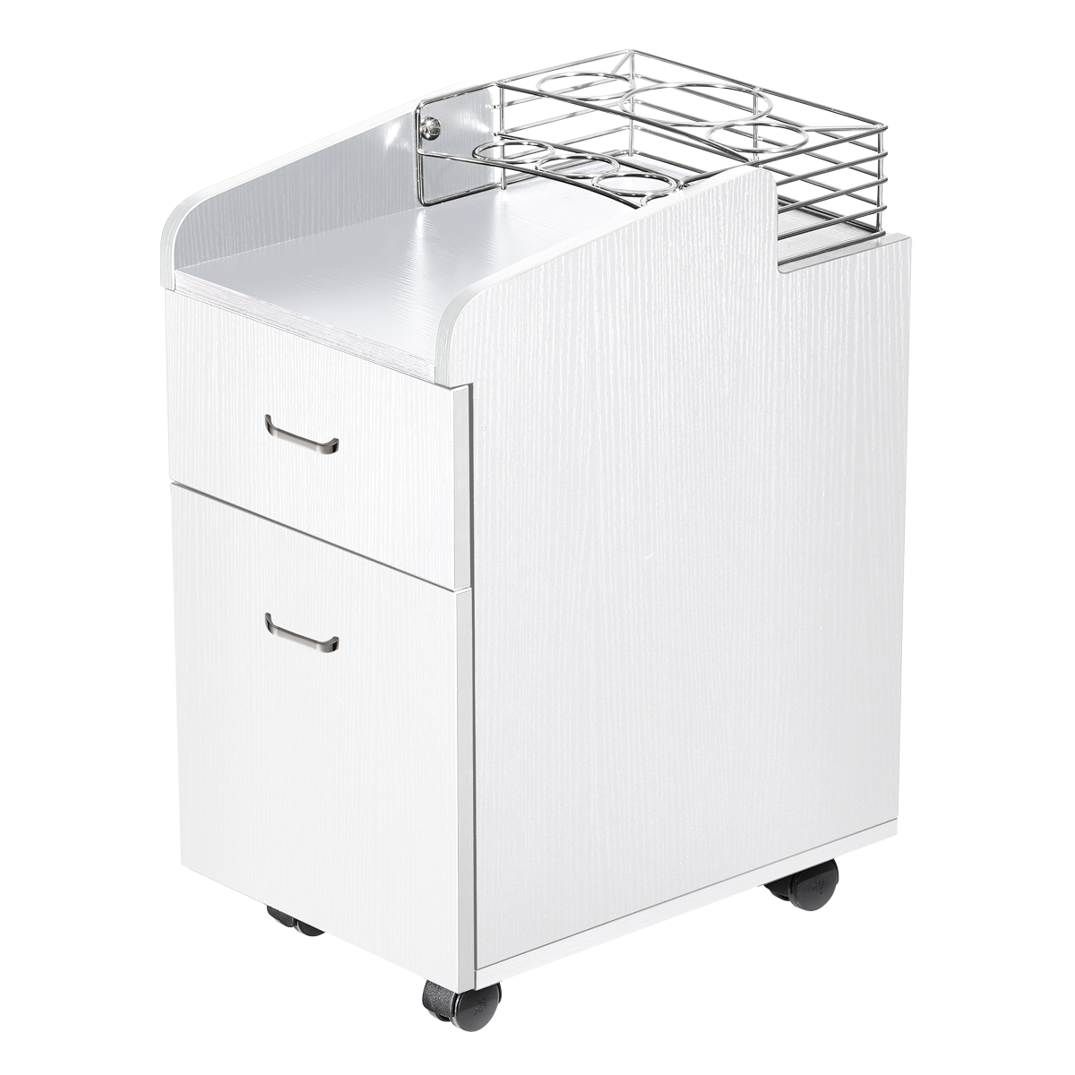 Whale Spa Embossed White Pedicure Trolley TR03, Acetone Resistant Rolling Cart with Drawers, Storage | Salon and Spa Equipment