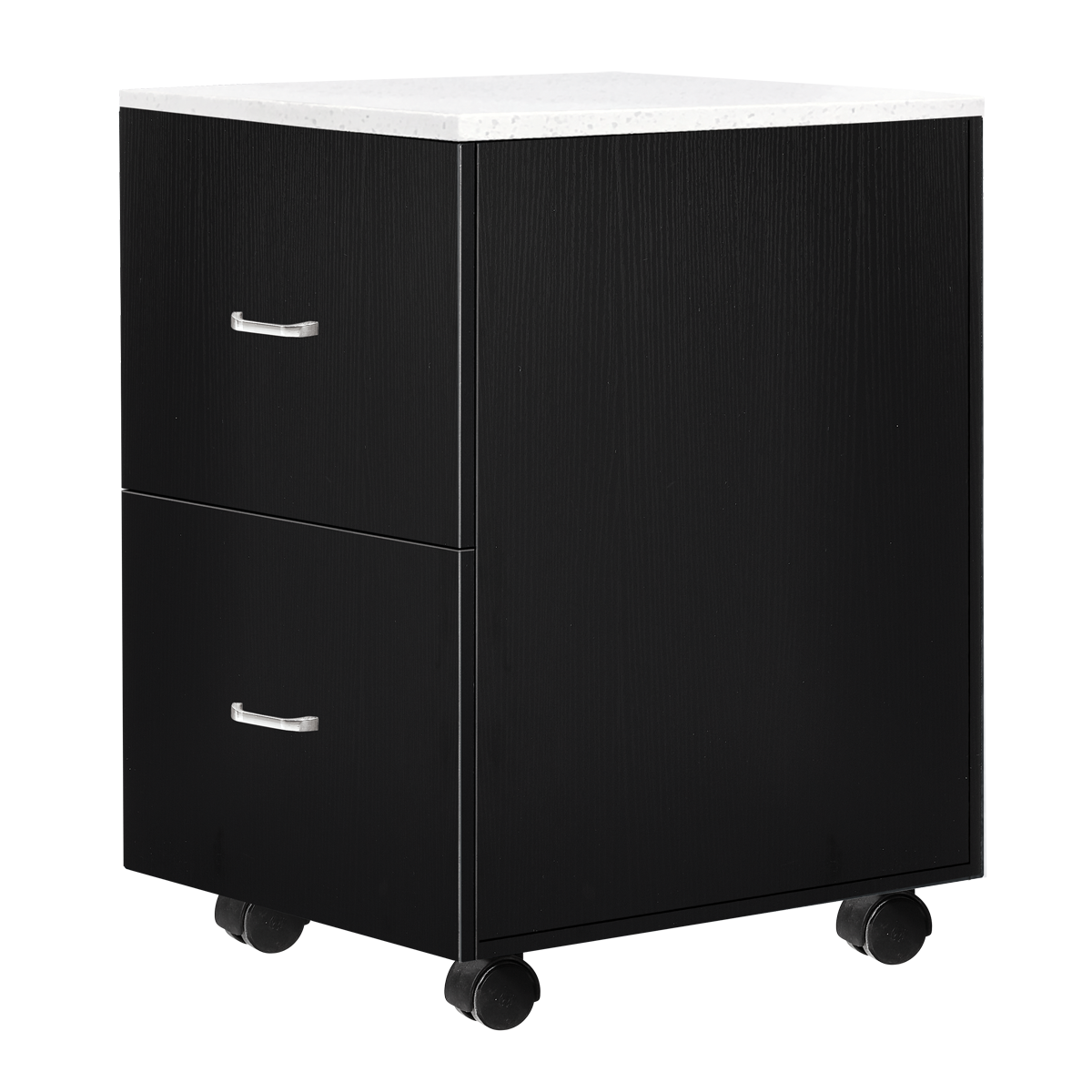 Whale Spa Black Pedicure Trolley with Quartz Top TR04, Acetone Resistant Rolling Cart with Drawers, Storage | Salon and Spa Equipment