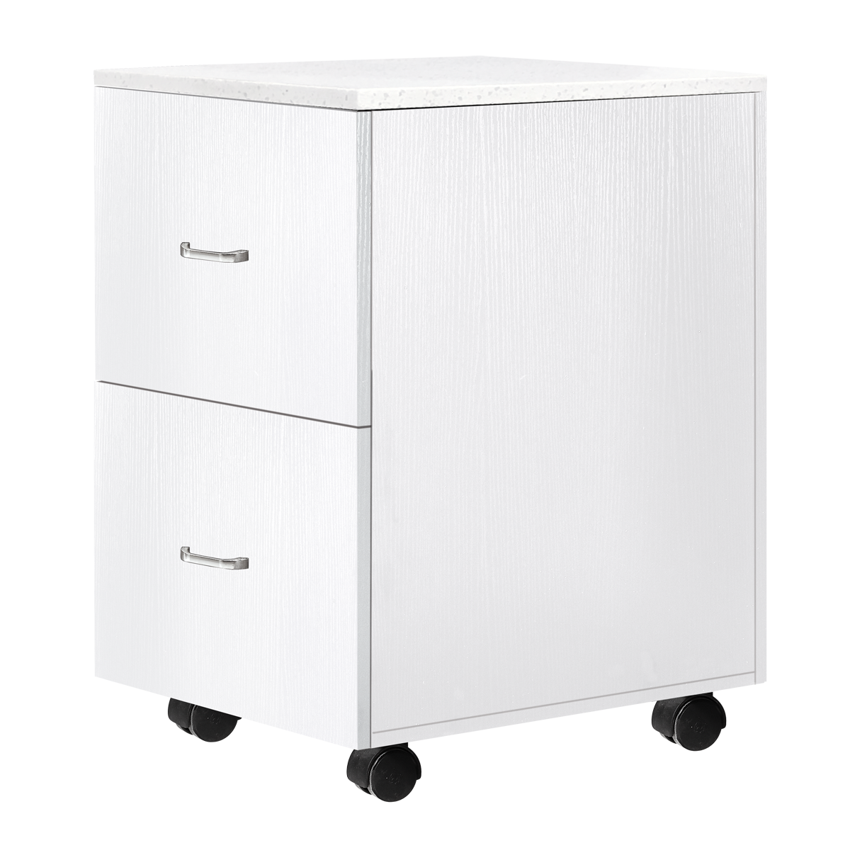 Whale Spa Embossed White Pedicure Trolley with Quartz Top TR04, Acetone Resistant Rolling Cart with Drawers, Storage | Salon and Spa Equipment
