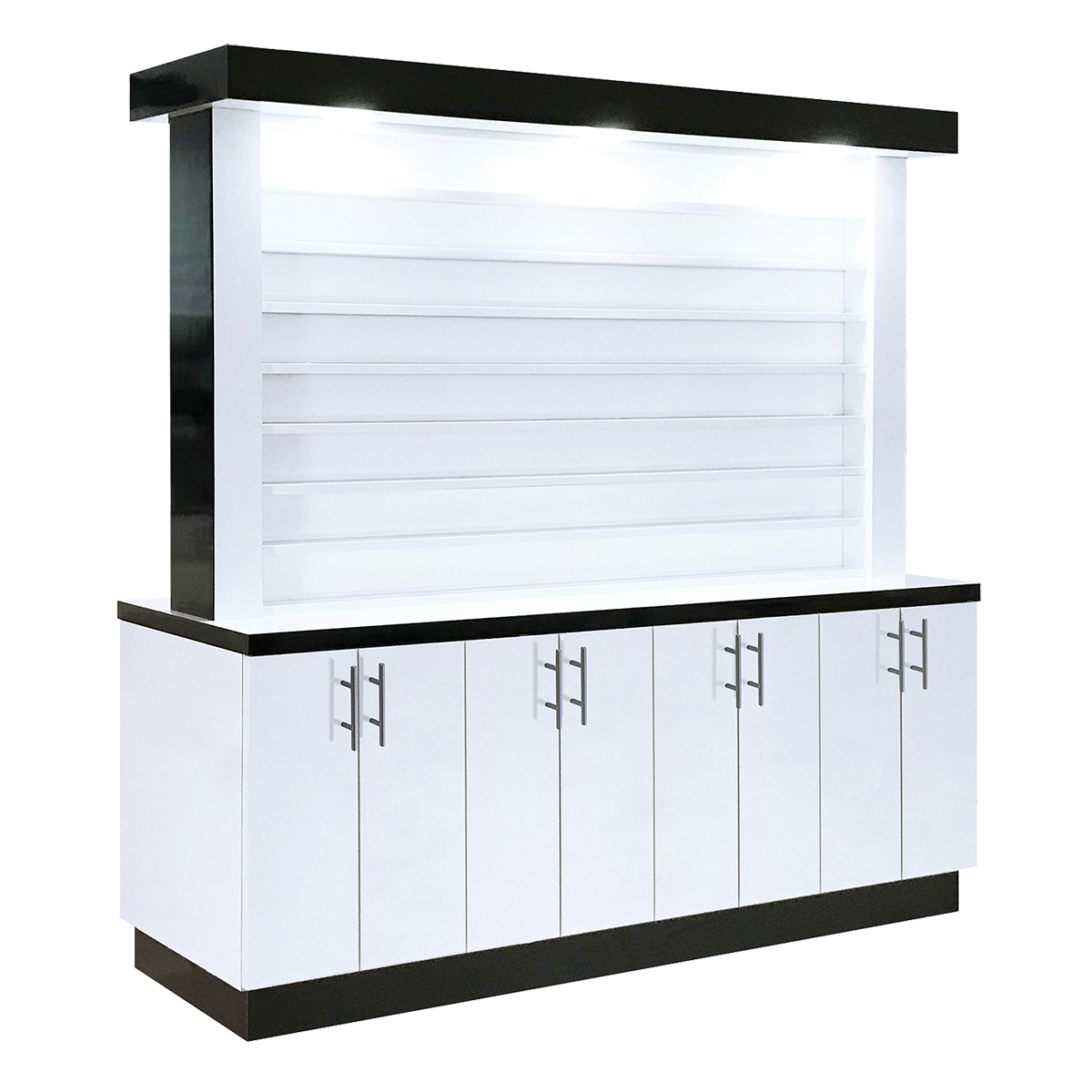 double-sided polish display not only showcases your salon's colorful polish and dip powder selections but it's also thoughtfully designed with plenty of compartments and shelves