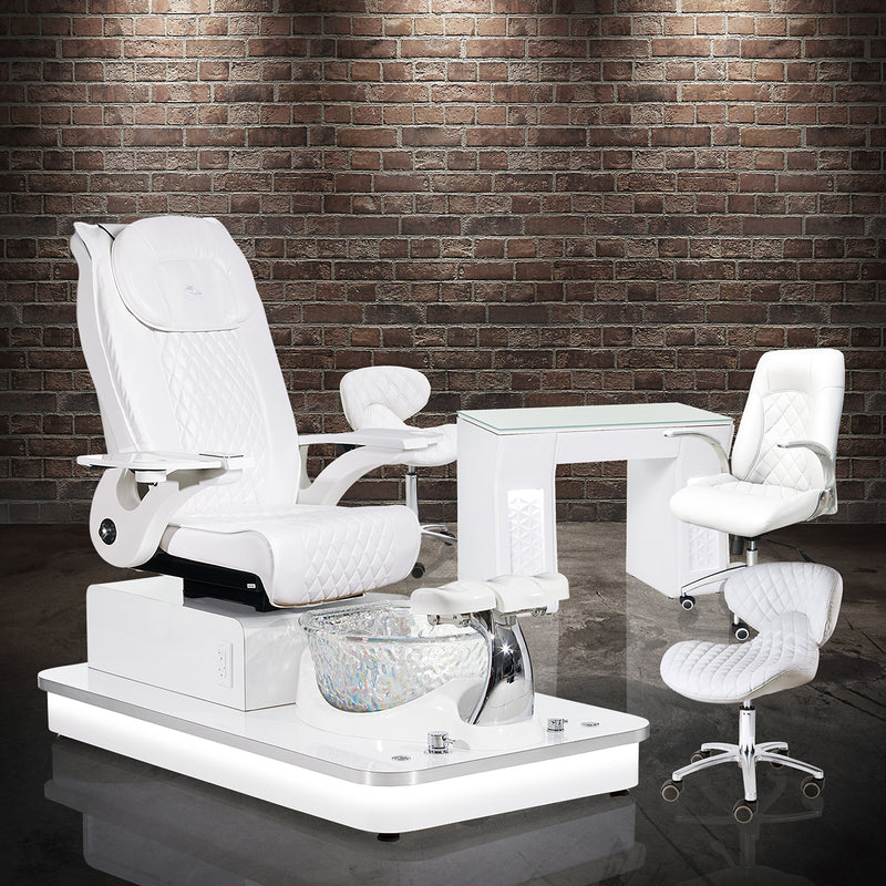 Felicity Freeform Spa Package Set A with Black Diamond Felicity Freeform Pedicure Chair, Black Vicki Manicure Table, Black Diamond Customer Chair 3209, and Black Diamond Lexi II Pedicure Stool | Whale Spa Salon Furniture and Equipment