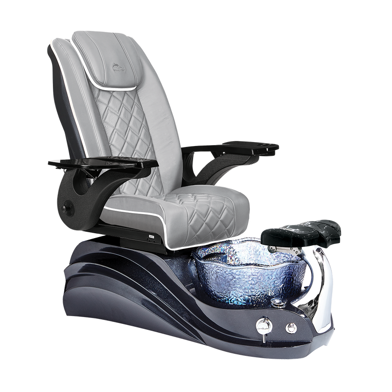 Whale Spa Gray Crane Pedicure Chair Black Base, Full Massage, Adjustable Footrest, LED Lit | Pedicure Chair for Nail Salon and Spa