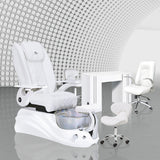 Crane Pedicure Package Set B with Black Diamond Crane Pedicure Chair, Black Manicure Table NM901, Black Diamond Customer Chair 3209, and Black Diamond Pedicure Stool 1001 DIA | Whale Spa Salon Furniture and Equipment