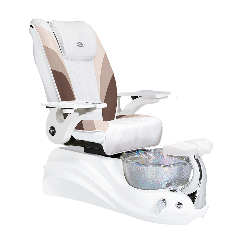 Whale Spa Tri Tone Crane Pedicure Chair Black Base, Full Massage, Adjustable Footrest, LED Lit | Pedicure Chair for Nail Salon and Spa