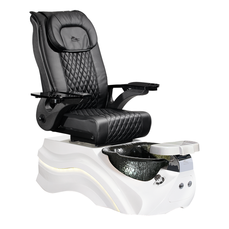 Whale Spa Black Pleroma Pedicure Chair White Base Full Massage, Adjustable Footrest, LED Lit | Pedicure Chair for Nail Salon and Spa