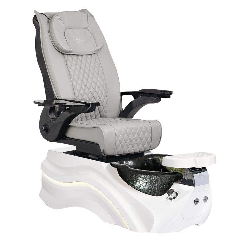 Whale Spa Gray Pleroma Pedicure Chair White Base Full Massage, Adjustable Footrest, LED Lit | Pedicure Chair for Nail Salon and Spa