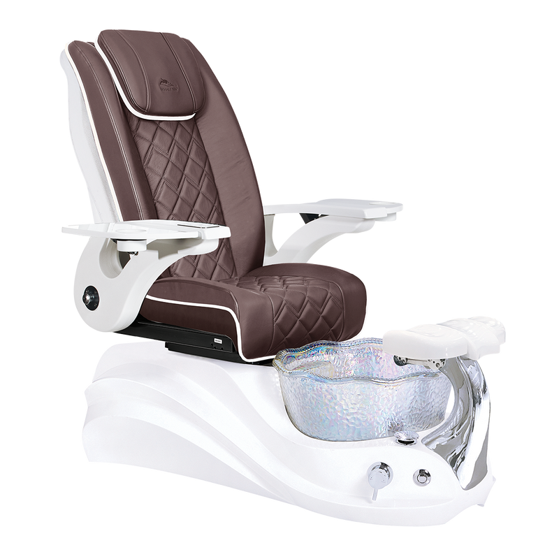 Whale Spa Chocolate Crane Pedicure Chair White Base, Full Massage, Adjustable Footrest, LED Lit | Pedicure Chair for Nail Salon and Spa