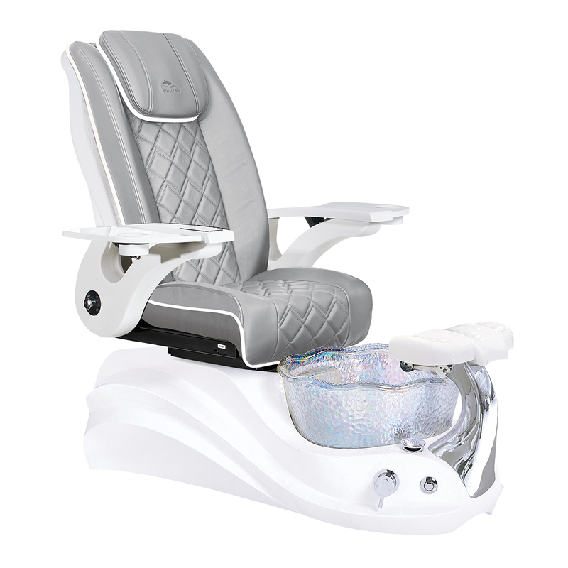 Whale Spa Gray Crane Pedicure Chair White Base, Full Massage, Adjustable Footrest, LED Lit | Pedicure Chair for Nail Salon and Spa