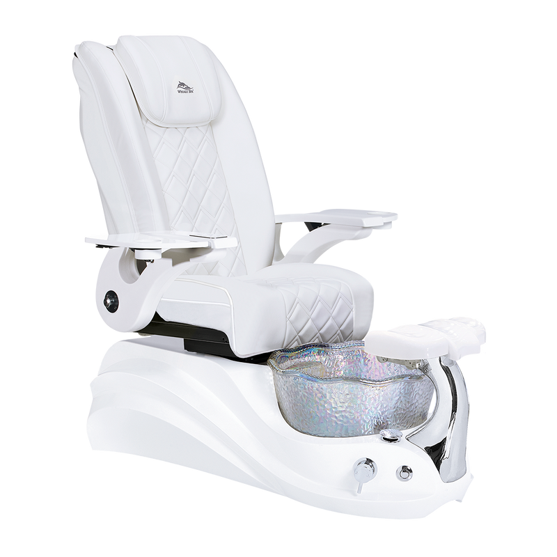 Whale Spa White Crane Pedicure Chair White Base, Full Massage, Adjustable Footrest, LED Lit | Pedicure Chair for Nail Salon and Spa