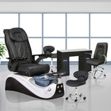 Victoria II Pedicure Package Set A with Black Diamond Victoria II Pedicure Chair, Black Vicki Manicure Table, Black Diamond Customer Chair 3209, and Black Diamond Lexi II Pedicure Stool | Whale Spa Salon Furniture and Equipment