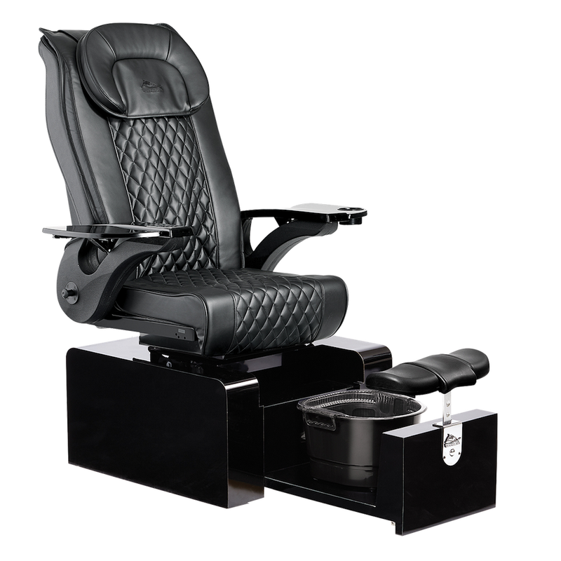 Whale Spa Black Pure II Pedicure Chair Full Massage Gloss Black Base, Adjustable Footrest, LED Lit | Pedicure Chair for Nail Salon and Spa