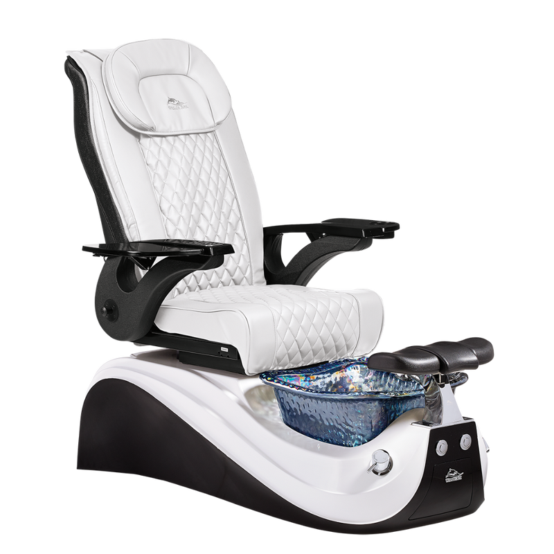 Whale Spa White Victoria II Pedicure Chair Black Base Full Massage, Adjustable Footrest, LED Lit | Pedicure Chair for Nail Salon and Spa