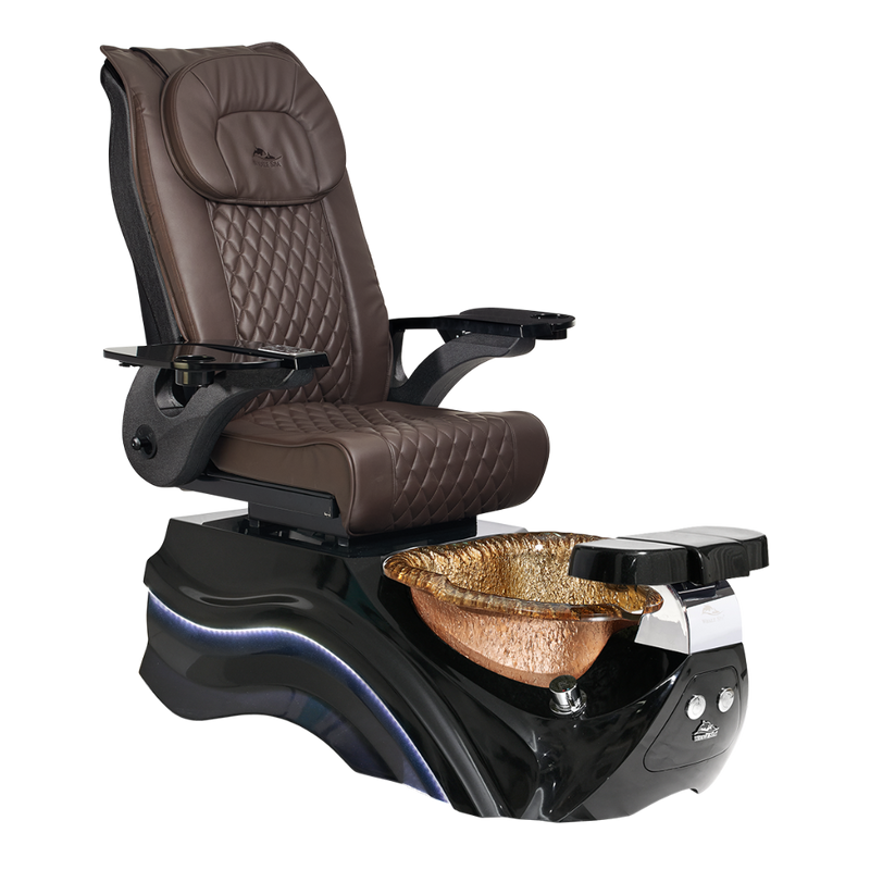 Whale Spa Chocolate Pleroma Pedicure Chair Black Base Full Massage, Adjustable Footrest, LED Lit | Pedicure Chair for Nail Salon and Spa