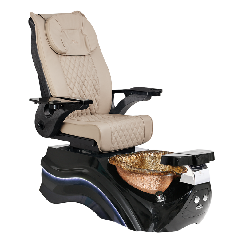 Whale Spa Khaki Pleroma Pedicure Chair Black Base Full Massage, Adjustable Footrest, LED Lit | Pedicure Chair for Nail Salon and Spa
