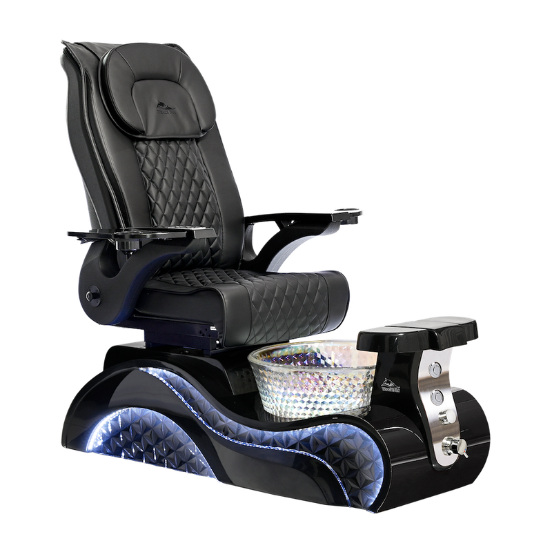 Whale Spa Black Lucent Pedicure Chair Full Massage Black Base, Adjustable Footrest, LED Lit | Pedicure Chair for Nail Salon and Spa