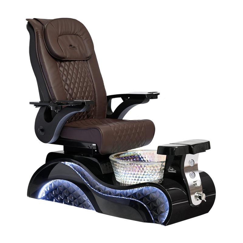 Whale Spa Chocolate Lucent Pedicure Chair Full Massage Black Base, Adjustable Footrest, LED Lit | Pedicure Chair for Nail Salon and Spa