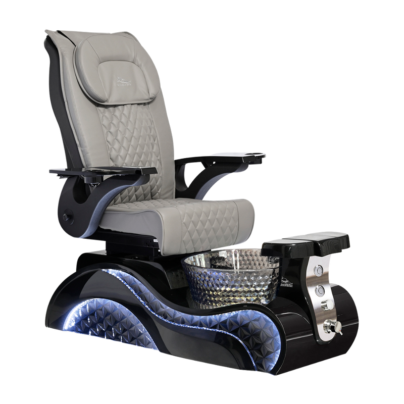 Whale Spa Black Lucent Pedicure Chair Full Massage Black Base, Adjustable Footrest, LED Lit | Pedicure Chair for Nail Salon and Spa | Smoke Basin