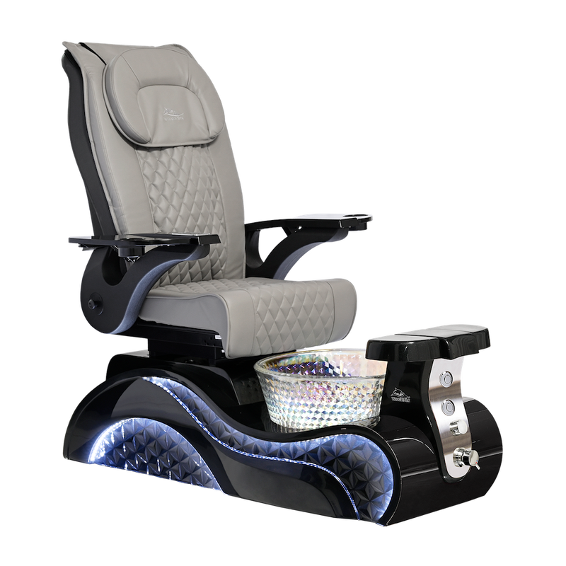 Whale Spa Gray Lucent Pedicure Chair Full Massage Black Base, Adjustable Footrest, LED Lit | Pedicure Chair for Nail Salon and Spa