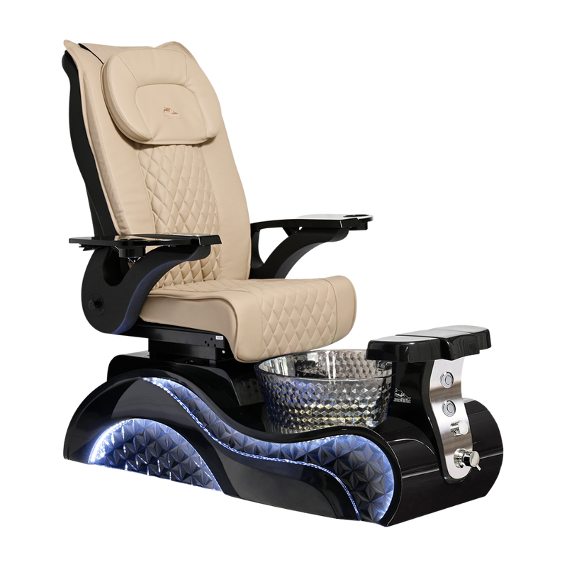 Whale Spa Khaki Lucent Pedicure Chair Full Massage Black Base, Adjustable Footrest, LED Lit | Pedicure Chair for Nail Salon and Spa | Smoke Basin