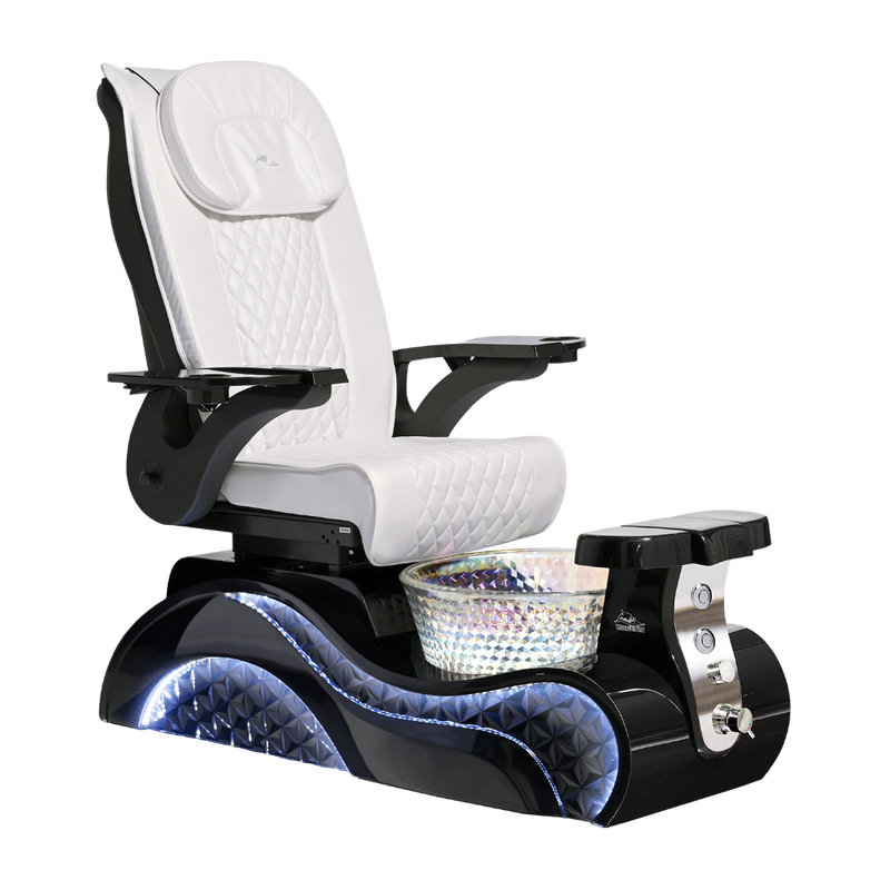 Whale Spa White Lucent Pedicure Chair Full Massage Black Base, Adjustable Footrest, LED Lit | Pedicure Chair for Nail Salon and Spa