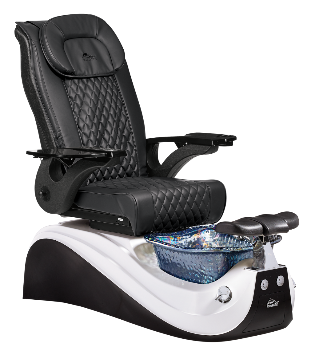 Whale Spa Black Victoria II Pedicure Chair Black Base Full Massage, Adjustable Footrest, LED Lit | Pedicure Chair for Nail Salon and Spa