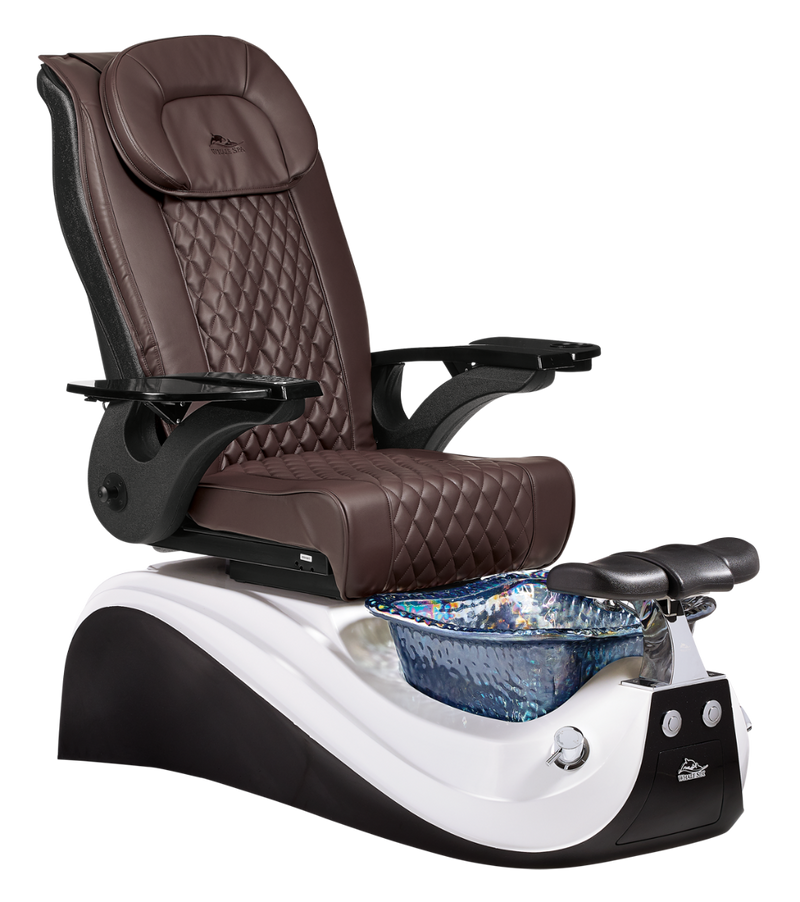 Whale Spa Chocolate Victoria II Pedicure Chair Black Base Full Massage, Adjustable Footrest, LED Lit | Pedicure Chair for Nail Salon and Spa