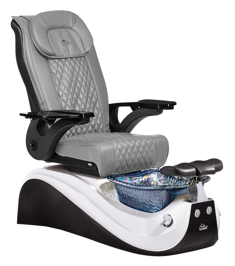 Whale Spa Gray Victoria II Pedicure Chair Black Base Full Massage, Adjustable Footrest, LED Lit | Pedicure Chair for Nail Salon and Spa