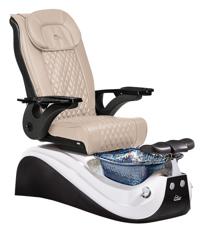 Whale Spa Khaki Victoria II Pedicure Chair Black Base Full Massage, Adjustable Footrest, LED Lit | Pedicure Chair for Nail Salon and Spa