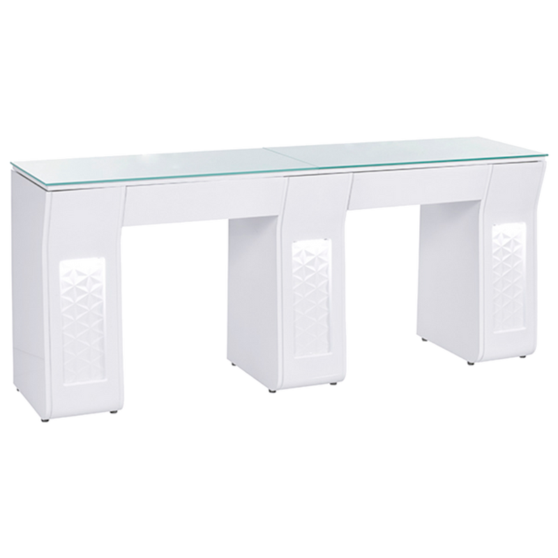 Whale Spa White Vicki Double Table, Manicure Table for Two Customers, USB Outlets, LED Lights| Salon and Spa Furniture