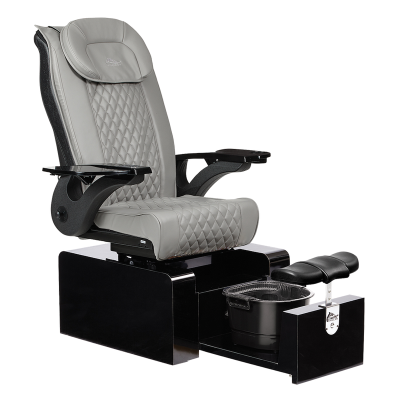 Whale Spa Gray Pure II Pedicure Chair Full Massage Gloss Black Base, Adjustable Footrest, LED Lit | Pedicure Chair for Nail Salon and Spa
