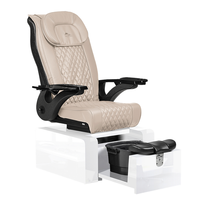 Whale Spa Khaki Pure II Pedicure Chair Full Massage Gloss White Base, Adjustable Footrest, LED Lit | Pedicure Chair for Nail Salon and Spa