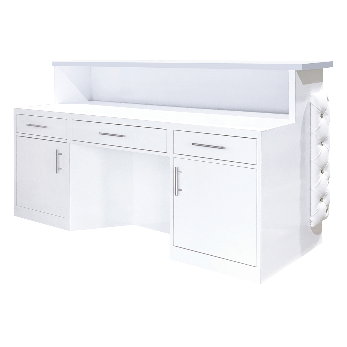 Whale Spa Valentino White Lux Tufted Reception Desk with Quartz Top |  Salon and Spa Reception Desks