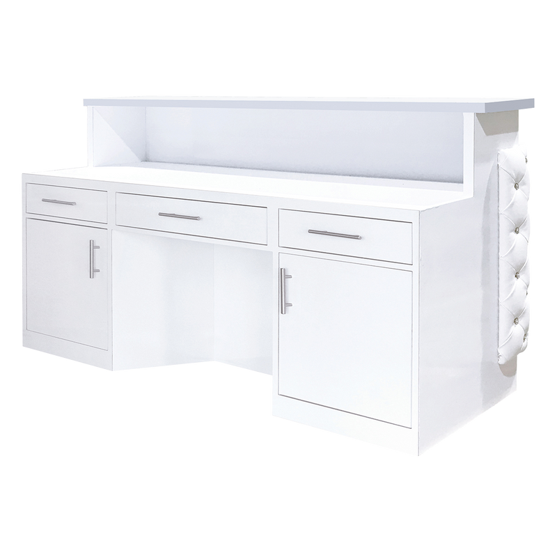 Whale Spa Valentino White Lux Tufted Reception Desk with Quartz Top |  Salon and Spa Reception Desks