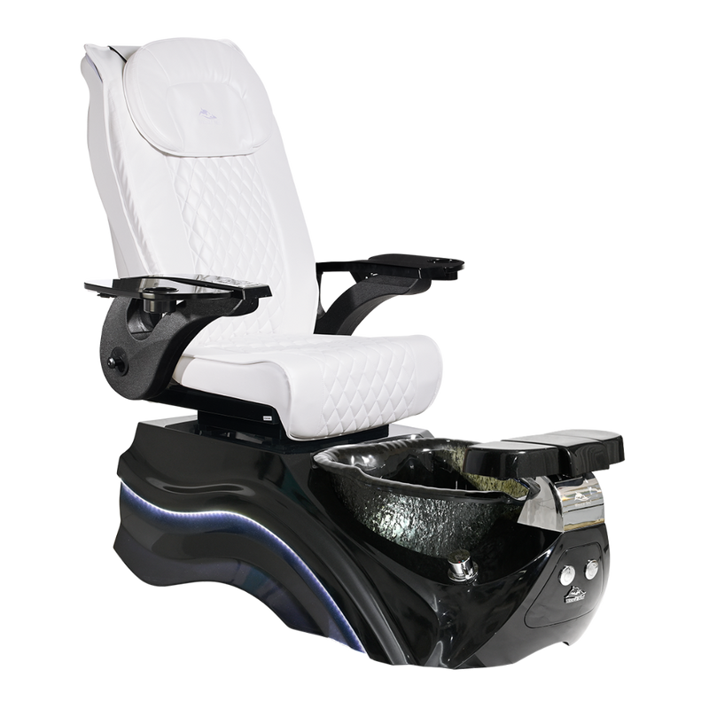  Whale Spa White Pleroma Pedicure Chair Black Base Full Massage, Adjustable Footrest, LED Lit | Pedicure Chair for Nail Salon and Spa