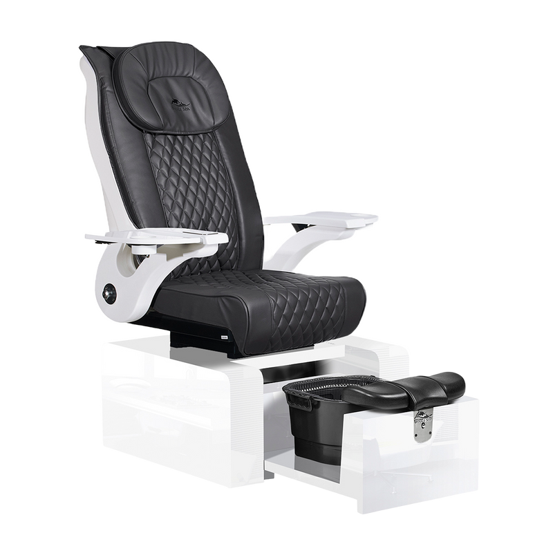Whale Spa Black Pure II Pedicure Chair Full Massage Gloss White Base, Adjustable Footrest, LED Lit | Pedicure Chair for Nail Salon and Spa
