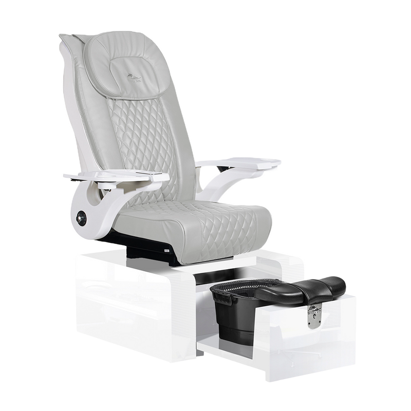 Whale Spa Gray Pure II Pedicure Chair Full Massage Gloss White Base, Adjustable Footrest, LED Lit | Pedicure Chair for Nail Salon and Spa