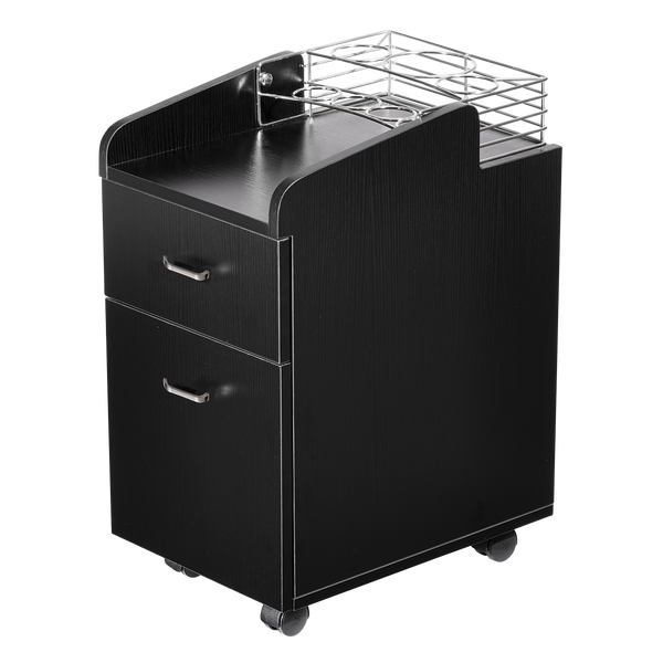 Whale Spa Black Pedicure Trolley TR03, Acetone Resistant Rolling Cart with Drawers, Storage | Salon and Spa Equipment