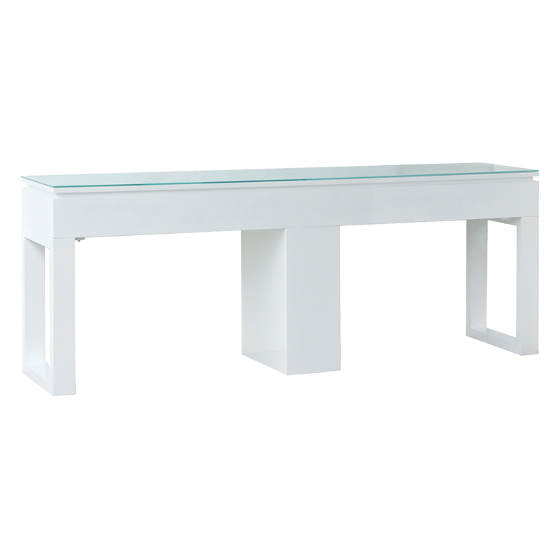 Whale Spa Gloss White Valentino Lux Double Table, Manicure Table for Two Customers with USB Outlets and Drawers | Salon and Spa Furniture